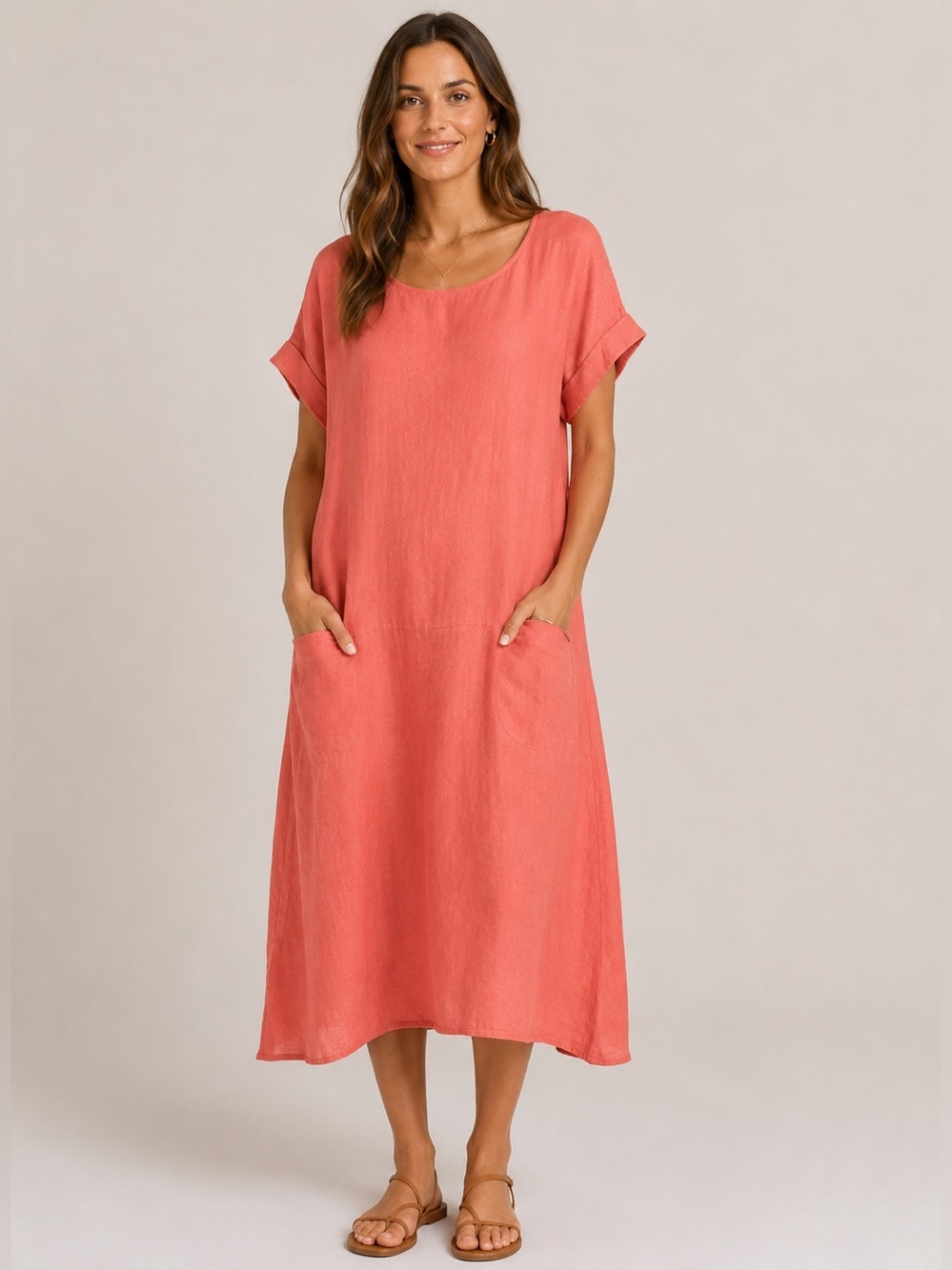 The Shanty Corporation Linen Lagenlook Rust Midi Dress NWOT